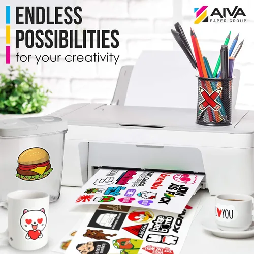 Vista 3 de Papel adhesivo de vinilo para imprimir - Papel impermeable para calcomanías para impresora de inyección de tinta - 30 hojas autoadhesivas - Blanco