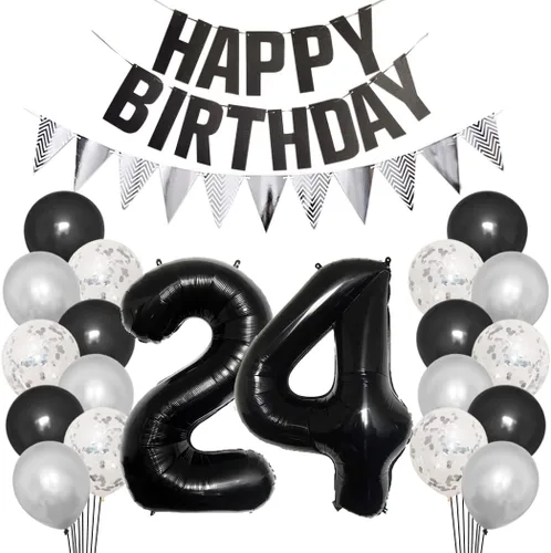 Vista 10 de Juego de decoraciones de fiesta de cumpleaños número 15 para niñas, niños, mujeres y hombres, pancarta negra con letras de feliz cumpleaños