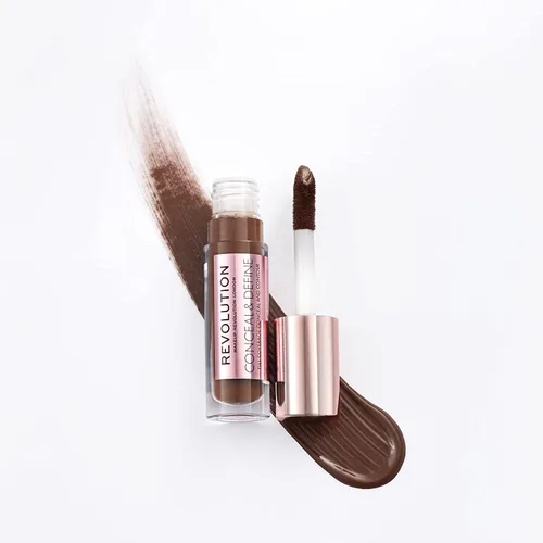 Vista 3 de Revolution, Conceal & Define Corrector, cobertura completa y ligero, acabado mate de larga duración, vegano y libre de crueldad, tonos de piel C18