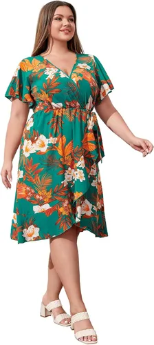 Vista 3 de Floerns Vestido cruzado de manga corta con cuello en V y estampado floral para mujer