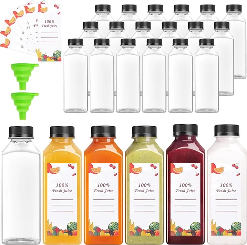 Vista 10 de OBKJJ 80 unidades de botellas de jugo de 4 onzas, botellas de jugo con tapas reutilizables, botellas vacías transparentes con etiqueta, embudo