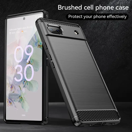 Vista 6 de Funda para teléfono Google Pixel 6A 5G, a prueba de golpes, protección anticaídas, funda flexible de fibra de carbono TPU (negro)