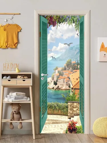Vista 18 de artfanke Murales 3D de bosque caducifolio amarillo para puerta, 30.3 x 78.7 pulgadas, calcomanías autoadhesivas para puerta, póster de bricolaje