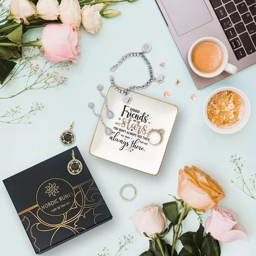 Vista 4 de Nordic Runes Regalos de buena amiga para mujeres, plato de anillo de cerámica, regalo de amistad para mejores amigos. Cumpleaños, Navidad, regalo
