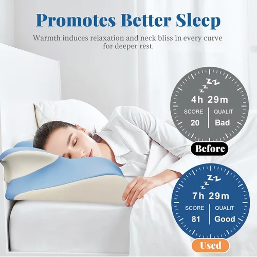 Vista 8 de Almohada cervical térmica para aliviar el dolor de cuello, almohada ergonómica para dormir de lado, almohadas ortopédicas de espuma viscoelástica