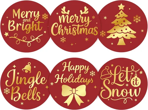 Vista 8 de Anwyll Pegatinas de Regalo de Feliz Navidad - 120 Piezas de 2 Pulgadas Pegatinas Merry and Bright Acuarela Felices Fiestas Etiqueta de Sello