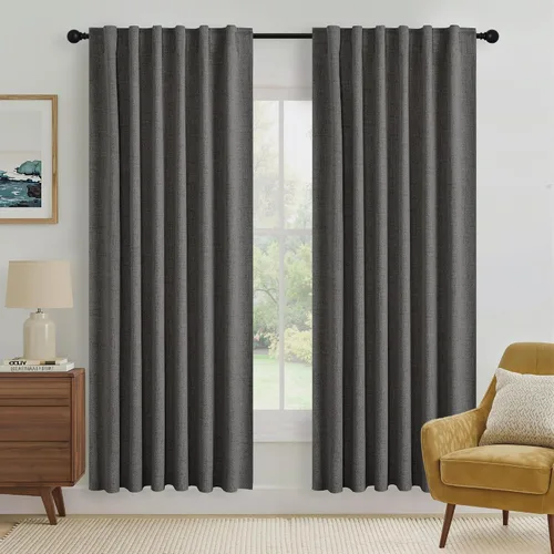 Vista 143 de RYB HOME Cortinas de lino texturizado 100% opacas de 84 pulgadas de largo, aislamiento térmico, privacidad, ahorro de energía para dormitorio, sala