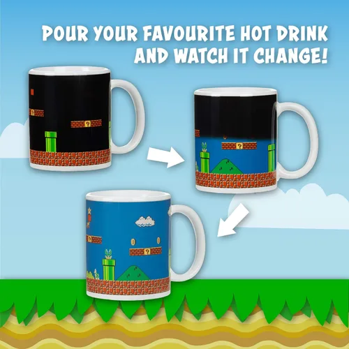 Vista 2 de Taza de super Mario Bros Paladone, taza que cambia con calor, edición de coleccionistas