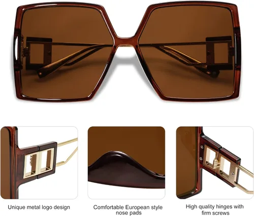 Vista 5 de Allarallvr Gafas de sol cuadradas de gran tamaño para mujer, gafas de sol Tetro de moda para mujer, gafas de sol AR82009