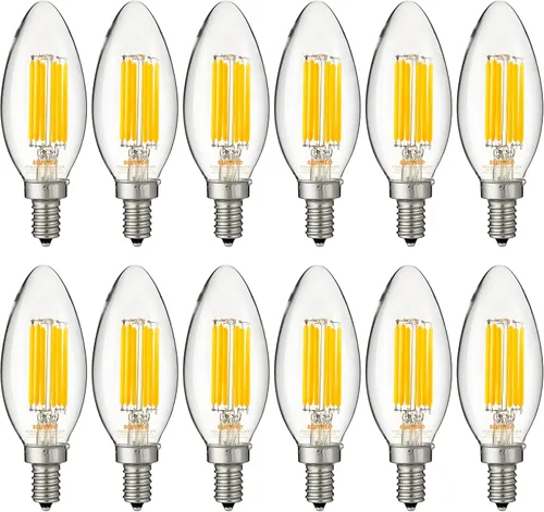 Vista 9 de Sunlite Bombilla LED Edison B11 con punta de torpedo 40302, 5 vatios (equivalente a 60 W), 630 lúmenes, base de candelabro E12, filamento de vidrio