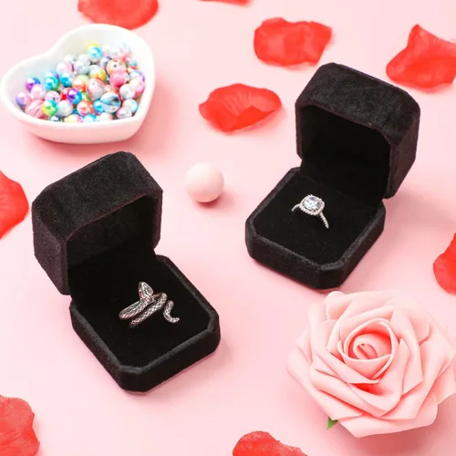 Vista 6 de Laumoi 36 cajas de anillo a granel de terciopelo cajas de exhibición de anillos negro