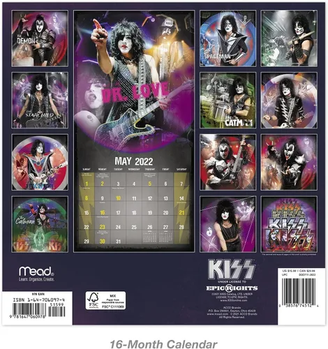 Vista 3 de Calendario de pared KISS 2022, 12 x 12 pulgadas, mensual (DDD71128)