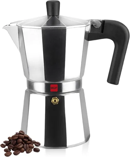 Vista 7 de Magefesa Kenia Noir - Olla de café expreso, 3 tazas/5 onzas, cafetera italiana para café cubano, aluminio extragrueso, mango resistente al calor