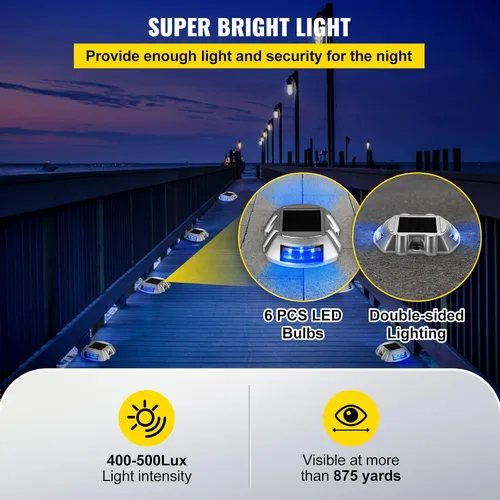 Vista 5 de VEVOR Paquete de 16 luces solares para entrada con botón de interruptor, luces de cubierta impermeables, muelle inalámbrico, 6 LED para advertencia