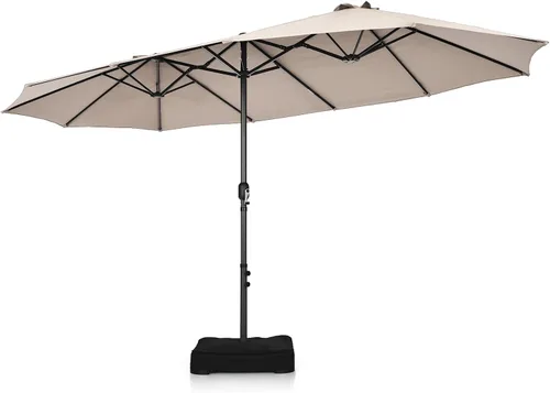 Vista 12 de Tangkula Sombrilla de patio de doble cara de 15 pies, sombrilla de jardín ultra grande para exteriores, con manivela y base mejorada, para uso