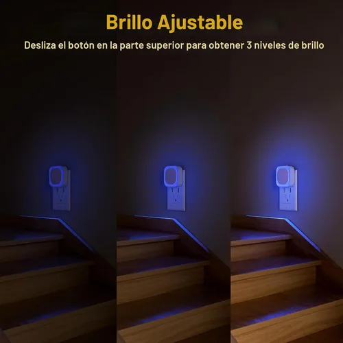 Vista 2 de YUNLEX Paquete de 2 luces nocturnas enchufables regulables, luz nocturna azul, sensor automático de atardecer a amanecer, luz nocturna LED, brillo