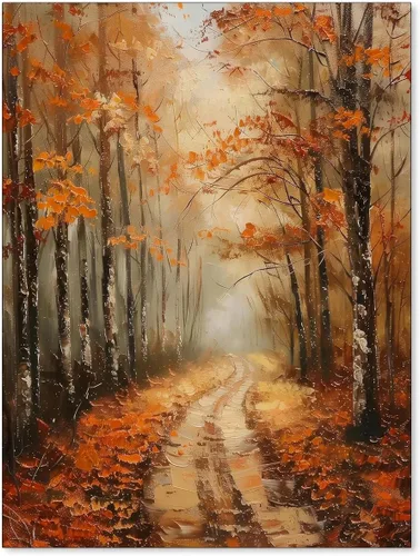 Vista 21 de Póster de paisaje campestre y lago, arte de pared de paisaje de naturaleza otoñal, 08 x 10 pulgadas, marco negro, pintura al óleo vintage de otoño