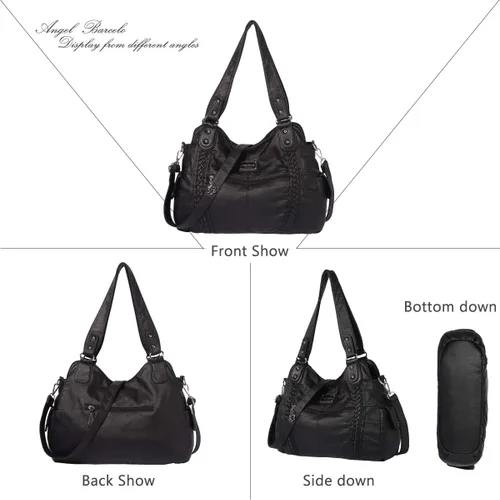 Vista 237 de Angel Barcelo - Bolsa de hombro amplia para mujer, diseño Hobo, cuero lavado