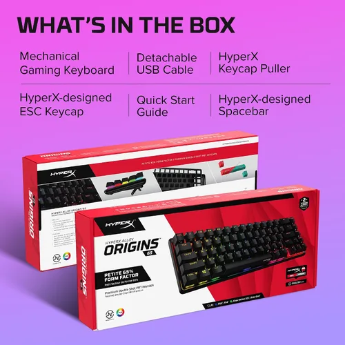 Vista 10 de HyperX Alloy Origins 65 - Teclado mecánico para juegos, factor de forma ultra compacto del 65 %, teclas PBT de doble disparo, retroiluminación LED