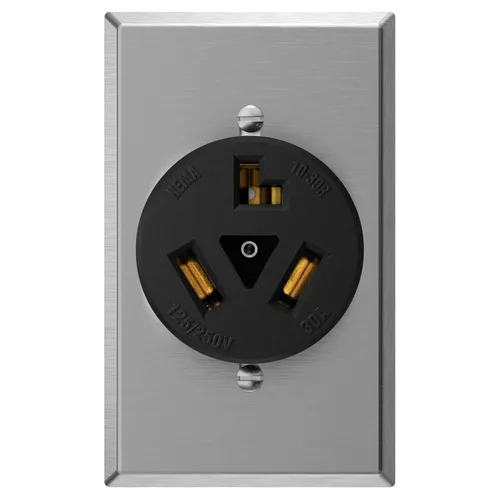 Vista 13 de AIDA NEMA10-30R Receptáculo de alimentación de montaje empotrado con placa frontal de acero inoxidable de 2 cuadras, toma de corriente de hoja recta