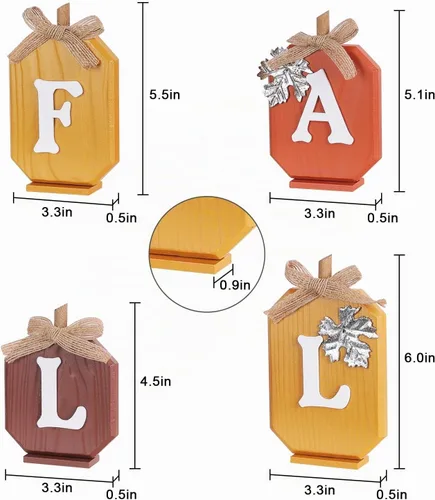 Vista 2 de Decoraciones de otoño para el hogar, letrero de madera de calabaza con letras de otoño para decoración de otoño, juego de bloques de madera