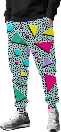 Vista 2 de VVGETE Disfraces de los años 80 para hombre, pantalones deportivos, pantalones casuales para correr con cordón, traje de los años 90 para hombre