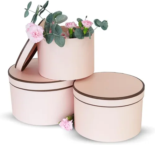Vista 9 de UNIKPACKAGING Caja de flores redonda de alta calidad, cajas de regalo para arreglos florales y de regalo, juego de 3 piezas (L/M/S)