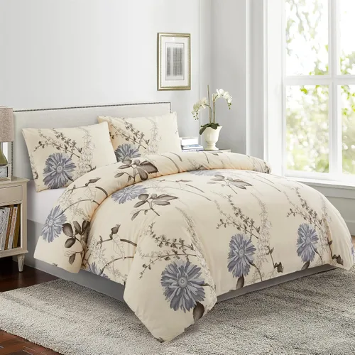 Vista 25 de Marina Decoration Juego de funda de edredón de 3 piezas con 2 fundas de almohada, diseño de rayas negras y grises, tamaño doble/matrimonial