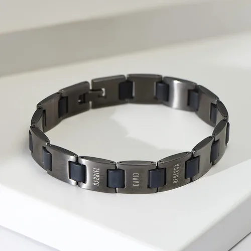 Vista 3 de MYKA - Personalize Edge Name Bracelet for Men - in Black Stainless Steel - Customized Engraved Multiple Names Inscription - Jewelry Gift for Him