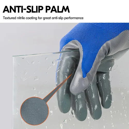 Vista 4 de VGO - 10 pares de guantes de trabajo de seguridad, guantes de jardinería, revestimiento de nitrilo antideslizante, guantes de inmersión