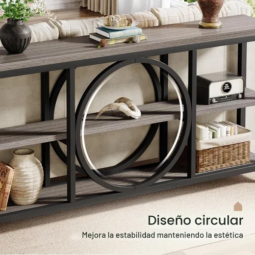 Vista 5 de Tribesigns Mesa consola extra larga de 70.9 pulgadas para entrada, mesa de sofá detrás del sofá con estantes de almacenamiento de madera de 3