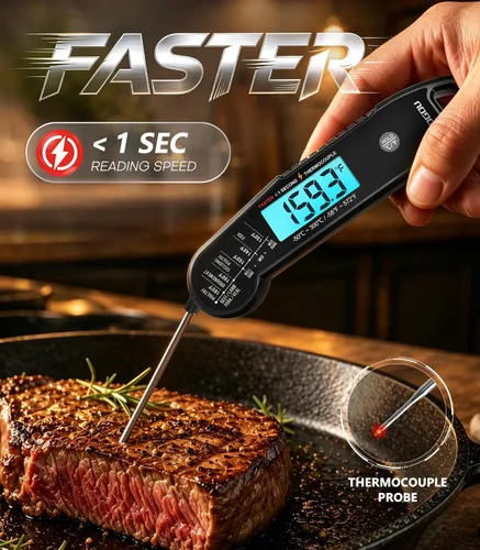 Vista 3 de Atogou Termómetro profesional para carne digital, lectura instantánea <1 segundo, color negro ±0.5℉Accuracy, IP67 Waterproof, Thermocouple Sensor