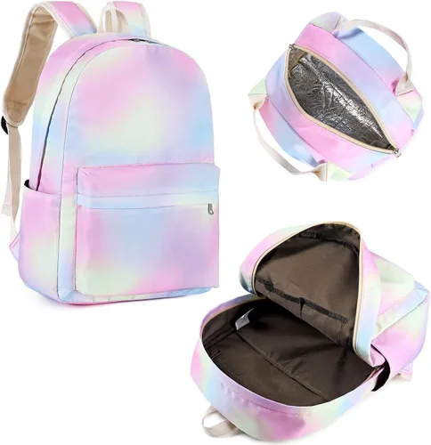 Vista 8 de Pawsky Mochila escolar para niñas, resistente al agua, mochila para laptop con bolsa de almuerzo y estuche para lápices