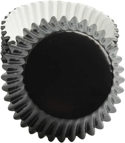 Vista 4 de Forros para cupcakes de papel de aluminio negro, 100 tazas de papel metálico para hornear para fiestas de cumpleaños, bodas o baby showers