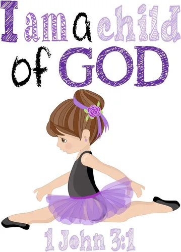 Vista 5 de Ballerina in Purple Christian Nursery Decor Set of 4 Prints with Bible Verses