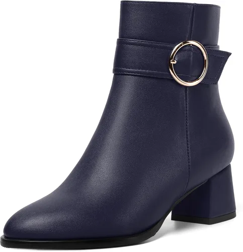 Vista 20 de MERRORI Botas altas de tacón bajo mate mate con cremallera y punta redonda para mujer, 2 pulgadas Beige