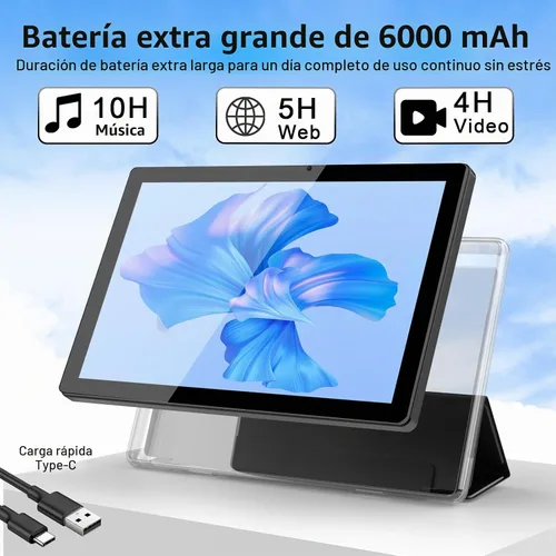 Vista 4 de NOVOJOY Tableta Android de 10 pulgadas con estuche y lápiz capacitivo con puerto USB Android 15 Tablet 2.0GHZ 2MP+8MP Cámara dual 6000mAh 12GB RAM
