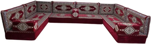 Vista 136 de arabicsofa Sofá en forma de U de estilo árabe para el suelo – Juego de Majlis hecho a mano – Sofá de estilo bohemio
