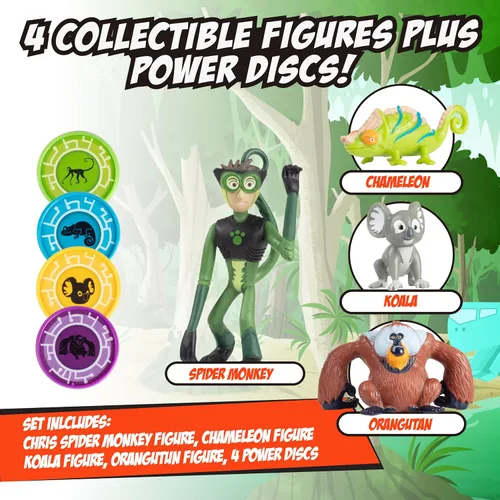 Vista 3 de Wild Kratts Climbers Figuras de Acción Coleccionables y Discos (8 piezas) Incluye 4 Discos de Poder de Criatura + 4 Animales - Juguetes con Licencia