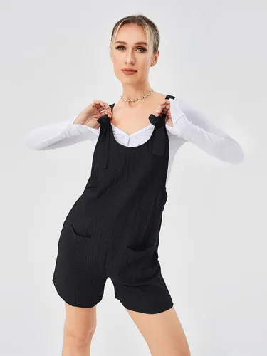 Vista 3 de Overol corto con nudo frontal y correa ajustable para mujer con bolsillo
