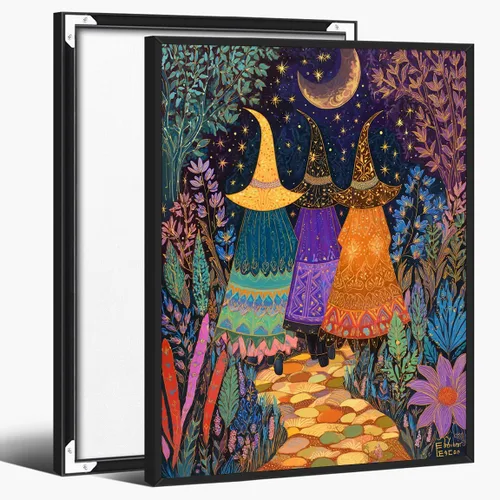Vista 26 de Bonito arte de pared de gato negro de Halloween, divertido póster de lienzo de luna llena con ojos amarillos y cita de Feliz Halloween
