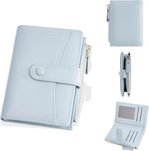 Vista 20 de Carteras de cuero para mujer con bloqueo RFID, billetera delgada, plegable, tarjetero con cremallera, bolsillo para monedas, ventana