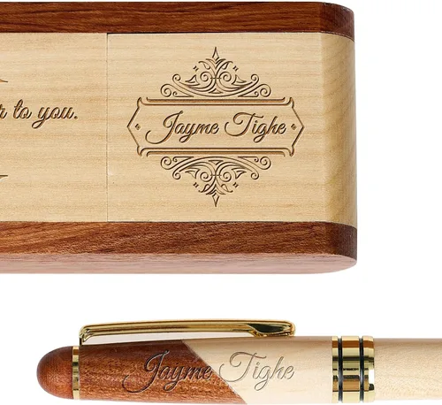 Vista 5 de Sistema grabado personalizado de la pluma de madera, pluma ejecutiva y caja con personalización libre, bolígrafo con estuche para regalo (B)