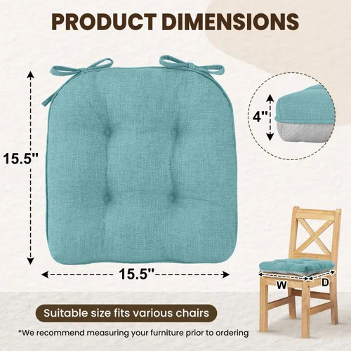 Vista 2 de downluxe Cojines para sillas de interior para sillas de comedor, almohadillas texturizadas para sillas de cocina con lazos y respaldo