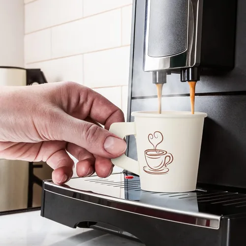 Vista 5 de Tessco for you 200 tazas de papel espresso desechables de 4 onzas a granel con asa, ideal para fiestas, bebidas frías y calientes, café, jugo