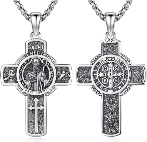 Vista 28 de 925 Sterling Silver Patron Saint Amulet Necklace for Men Women plateado