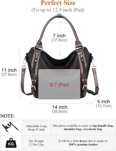Vista 5 de Over Earth Bolsos de cuero genuino para mujer, bolso de hombro Hobo para mujer