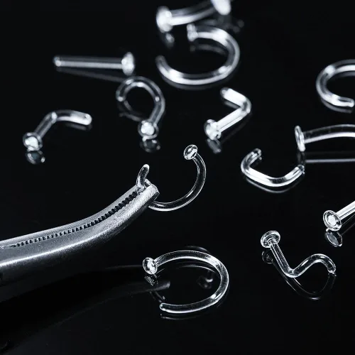 Vista 8 de Juego de 14 retenedores de cristal para el trabajo, deportes, cirugía, hipoalergénico, estilo mixto, anillos transparentes para labios, nariz