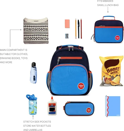 Vista 8 de mibasies Mochila para niñas y niños, ideal para niños y niñas, mochila para preescolar jardín de infantes y primaria, Azul oscuro, Niñito-7L