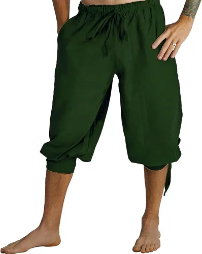 Vista 2 de TOONRAIN Pantalones piratas medievales renacentistas para hombre, pantalones retro, pantalones vikingos, de lino, disfraz de Halloween